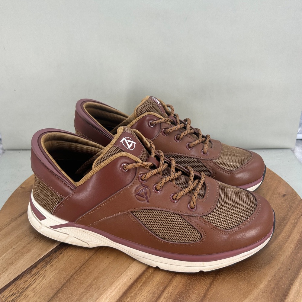 Zeba Mens Hands-Free Sneakers Brown Mesh Leather Shoes Size 12 Slip On Walking